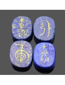 4PCS Engraved Usui Reiki Symbol Healing Energy Sanskrit Palm Crystal Stone Set Stone Decorations