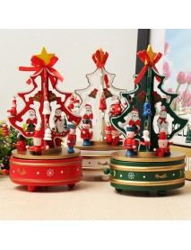 Wooden Christmas Tree Rotating Music Box Toys Children Christmas Gift Home Decorations