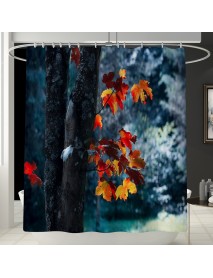 1.8M Maple Prints Bath Shower Curtain Fabric Bathroom Decor Set with 12 Hooks