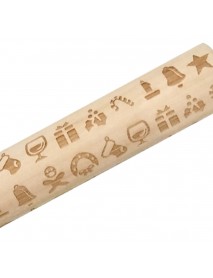 Loskii JM01687 Wooden Christmas Embossed Rolling Pin Dough Stick Baking Pastry Tool New Year Christmas Decoration