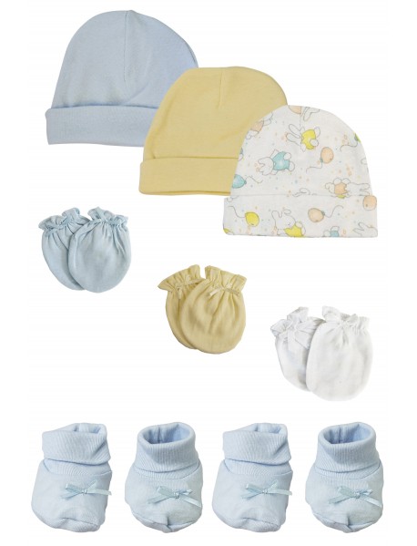 Preemie Baby Boy Caps with Infant Mittens and Booties - 8 Pack
