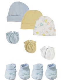 Preemie Baby Boy Caps with Infant Mittens and Booties - 8 Pack