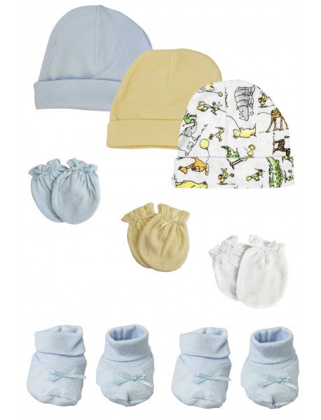 Preemie Baby Boy Caps with Infant Mittens and Booties - 8 Pack