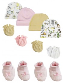 Preemie Baby Girl Caps with Infant Mittens and Booties - 10 Pack