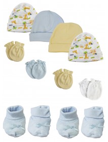 Preemie Baby Boy Caps with Infant Mittens and Booties - 10 Pack