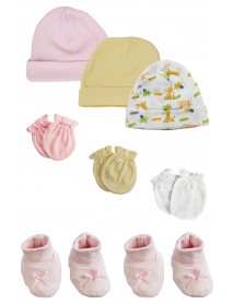 Preemie Baby Girl Caps with Infant Mittens and Booties - 8 Pack