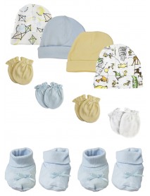 Preemie Baby Boy Caps with Infant Mittens and Booties - 10 Pack