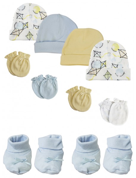 Preemie Baby Boy Caps with Infant Mittens and Booties - 10 Pack