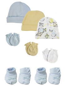 Preemie Baby Boy Caps with Infant Mittens and Booties - 8 Pack