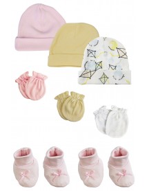 Preemie Baby Girl Caps with Infant Mittens and Booties - 8 Pack