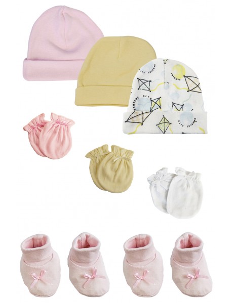 Preemie Baby Girl Caps with Infant Mittens and Booties - 8 Pack