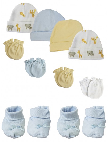 Preemie Baby Boy Caps with Infant Mittens and Booties - 10 Pack