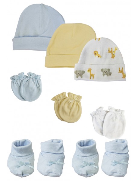 Preemie Baby Boy Caps with Infant Mittens and Booties - 8 Pack