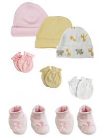 Preemie Baby Girl Caps with Infant Mittens and Booties - 8 Pack