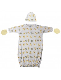Preemie Baby Boy, Baby Girl, Unisex Printed Gown, Cap and Mittens - 3 pc