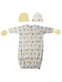 Preemie Baby Boy, Baby Girl, Unisex Printed Gown, Caps and Mittens - 4 pc