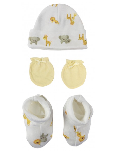Baby Boy, Baby Girl, Unisex Infant Caps, Booties, Mittens - 3 pc Set 