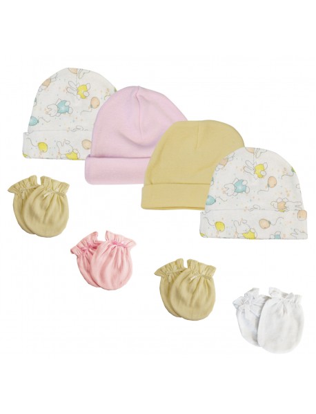 Girls Baby Caps and Mittens (Pack of 8)