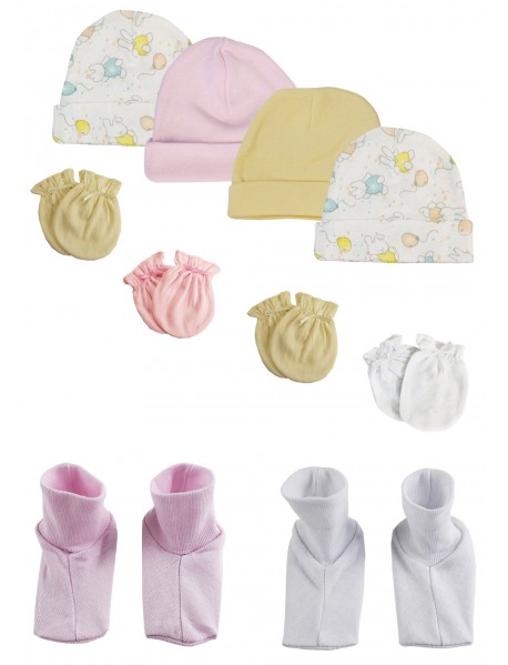 Girls Baby Caps, Booties and Mittens (Pack of 10)