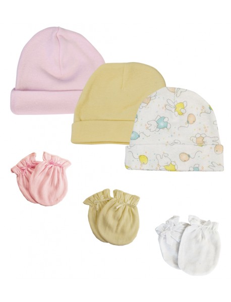 Girls Baby Caps and Mittens (Pack of 6)