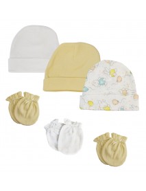 Baby Boy, Baby Girl, Unisex Infant Caps and Mittens (Pack of 6)