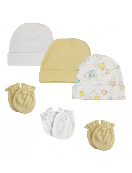 Baby Boy, Baby Girl, Unisex Infant Caps and Mittens (Pack of 6)