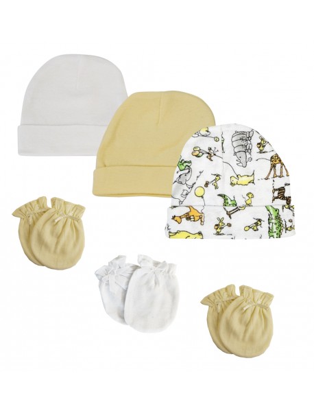 Baby Boy, Baby Girl, Unisex Infant Caps and Mittens (Pack of 6)