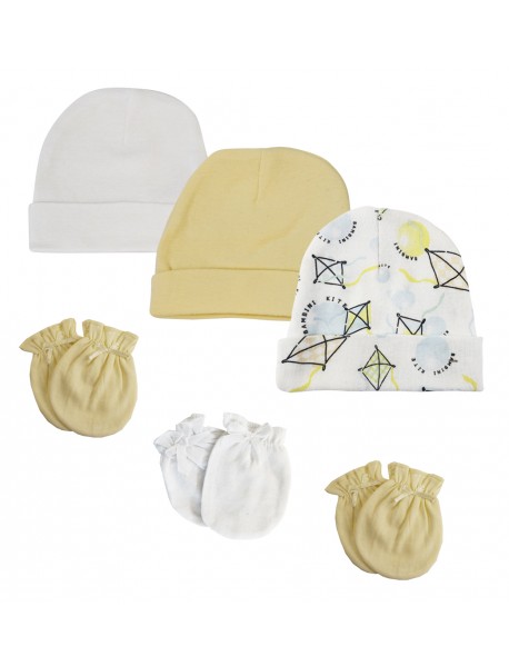 Baby Boy, Baby Girl, Unisex Infant Caps and Mittens (Pack of 6)