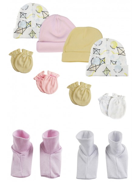 Baby Girls Caps, Booties and Mittens (Pack of 10)