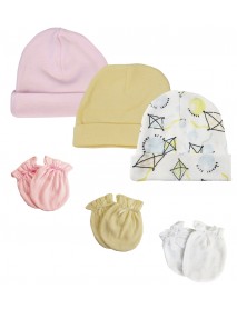 Baby Girls Caps and Mittens (Pack of 6)