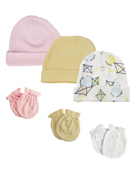 Baby Girls Caps and Mittens (Pack of 6)