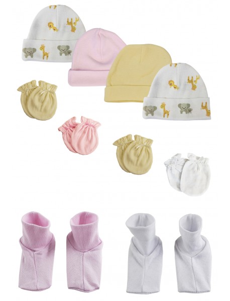 Baby Girls Caps, Booties and Mittens (Pack of 10)