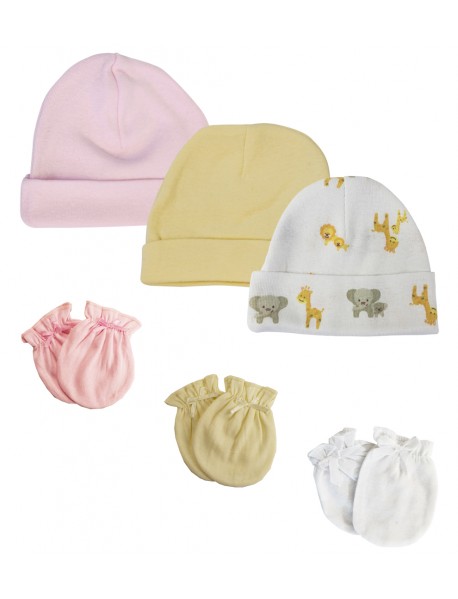 Baby Girls Caps and Mittens (Pack of 6)