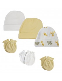 Baby Boy, Baby Girl, Unisex Infant Caps and Mittens (Pack of 6)