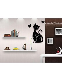 Acrylic Cute Cat Wall Clock Creative Personality Black Cat Wall Clock Simple Fashion Living Room Creative Wall Clock