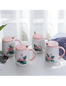 Flamingo Pattern Ceramic Mug Coffee Mug Water Cup with Lid