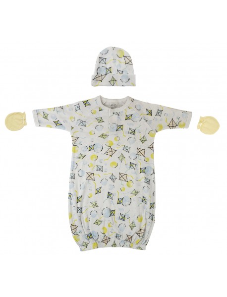 Unisex Newborn Baby 3 Piece Gown Set