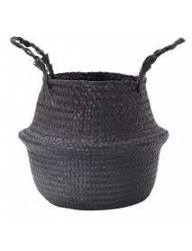 Black Seagrass Belly Basket Storage Holder Plant Pot Bag Home Decoration Storage Baskets