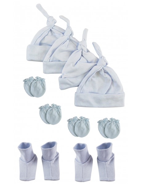 Boys Knotted Caps , Booties and Mittens - 10 Piece Set