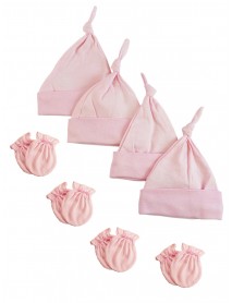 Girls Knotted Caps and Mittens - 8 Piece Set