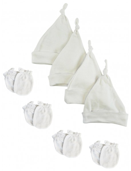Unisex Knotted Caps and Mittens - 8 pc Set