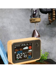 Digital USB Wifi Weather Forecast Station Desk Bamboo Alarm Clock Temperature Humidity APP Control
