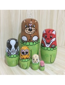 6Pcs/Set Wooden Animals Hand Painted Russian Nesting Dolls Matryoshka Dolls Toys Home Decorations