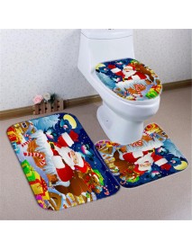 180X180 Santa Claus Christmas Gifts Shower Curtain with Hooks Waterproof Bathroom Carpet Set