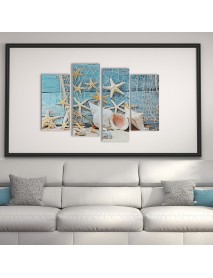 4Pcs Conch Fishnet Starfish Beach Canvas Paintings Pictures Waterproof Frameless