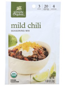 Simply Organic Mild Chili, Seasoning Mix, Certified Organic (12x1Oz)