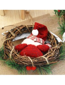 20cm Christmas Wreath for Front Door Hang Garland with Santa Claus Snowman Ornaments Natural Rattan