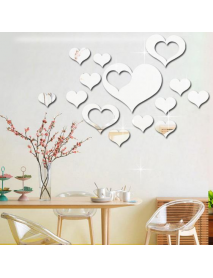 3D Heart Silver DIY Shape Mirror Wall Stickers Home Wall Bedroom Background Office Decor
