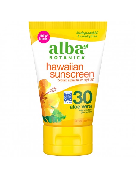 Alba Botanica Hawaiian Sun Care Aloe Vera Sunblock, SPF 30 (1x4 Oz)
