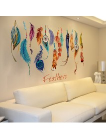 Lucky Colorful Feather Wall Stickers Decor Transparent Film PVC Removable Waterproof Sticker